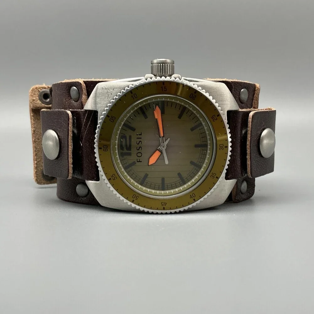 Fossil Mens Watch 38mm Bronze Dial Brown Bund Leather MB-1043 New Battery